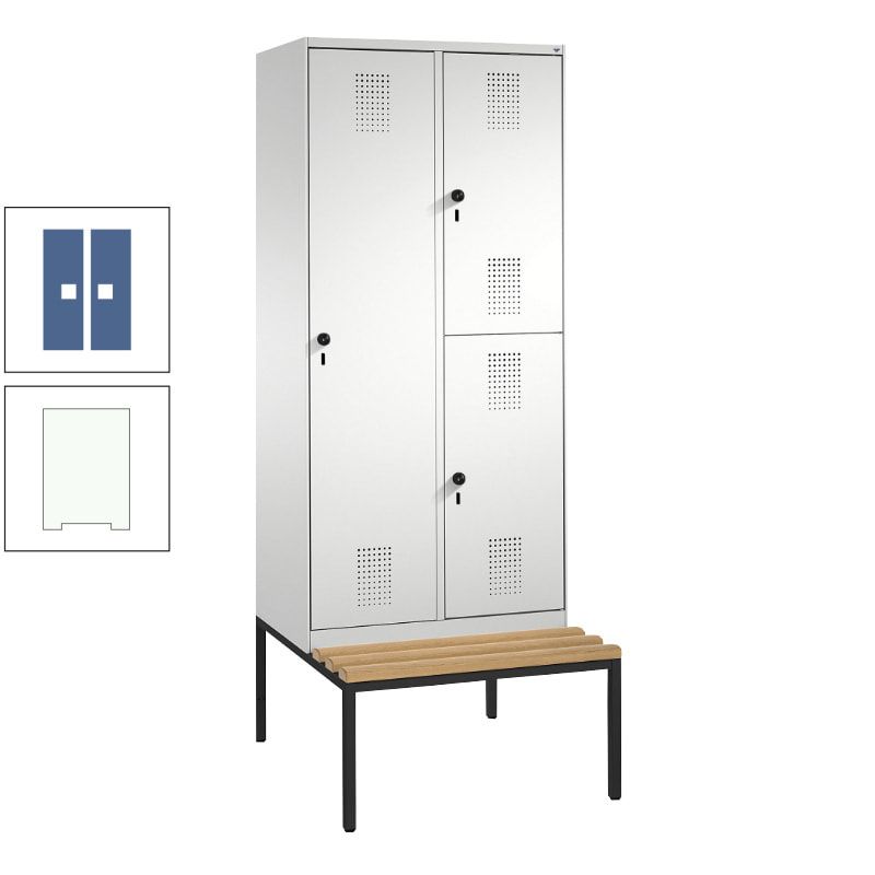 Garderobenschrank, Spind ein- und doppelstöckig Sitzbank, 2 Abteile, 3 Fächer, 2.090 x 800 x 500 mm (HxBxT), Front anthrazitgrau, Korpus anthrazitgrau