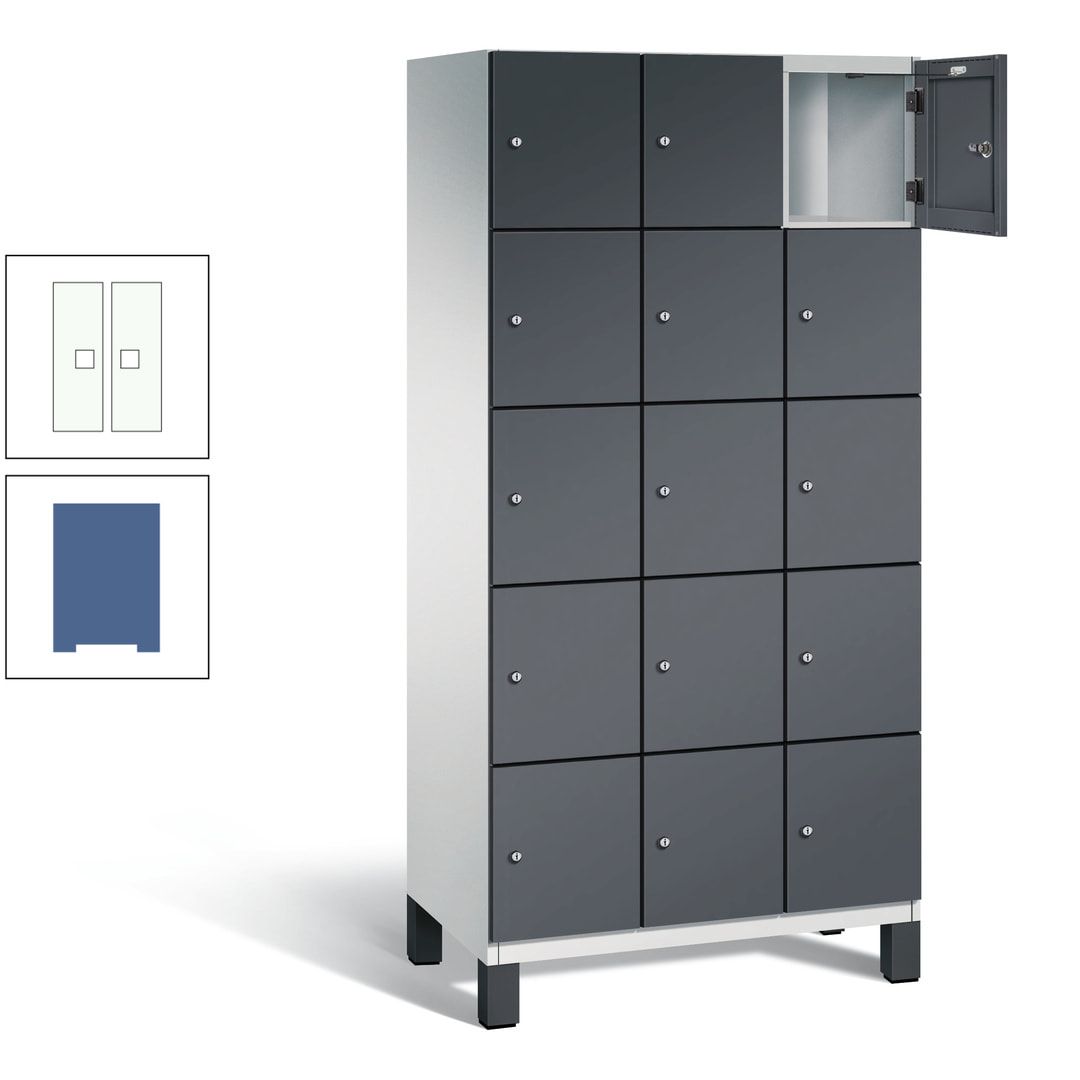Fächerschrank, Stahlschrank, 15 Fächer, Türöffnungsbegrenzer, Füße, 1.980 x 900 x 525 mm (HxBxT), Korpus anthrazitgrau, Front anthrazitgrau