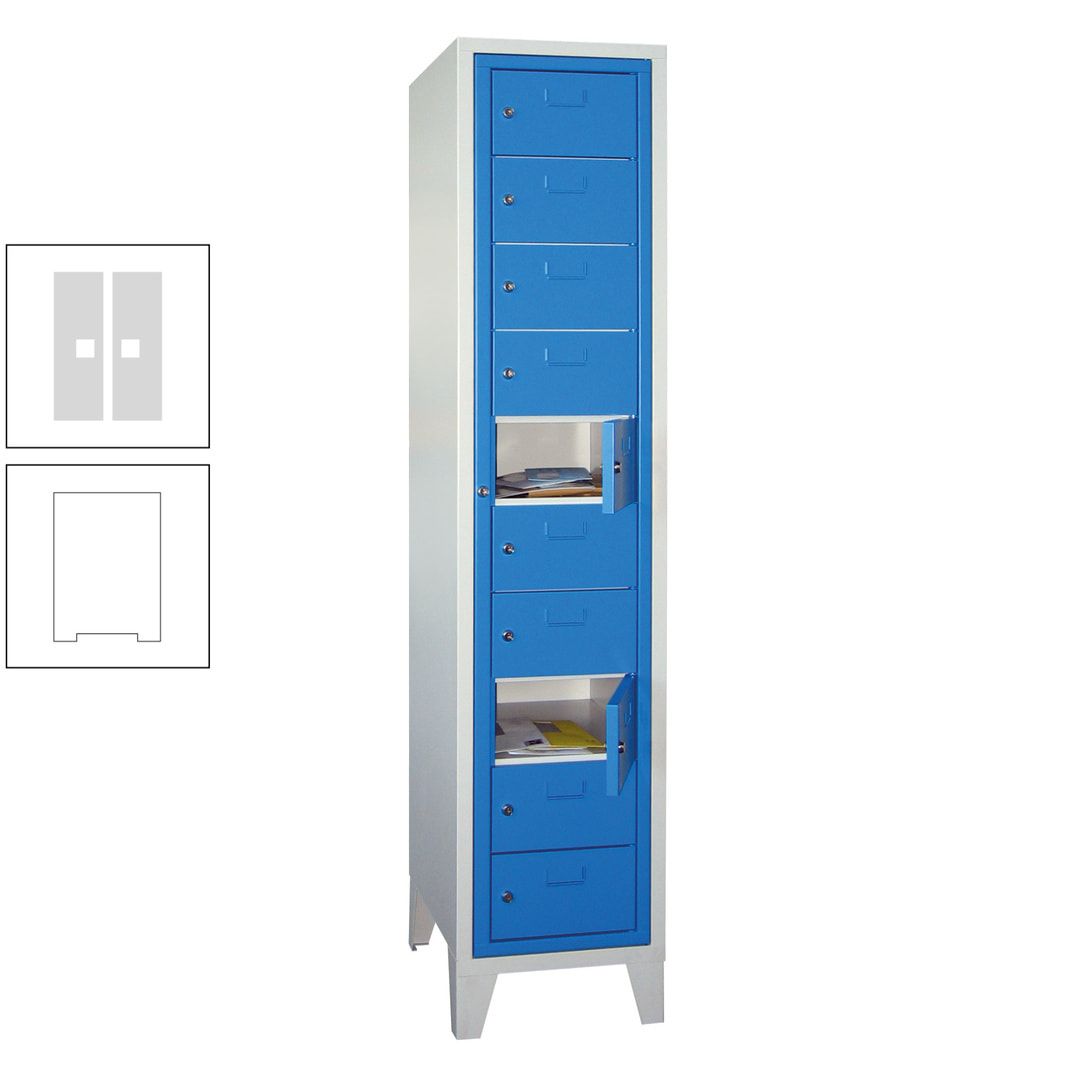 Schließfachschrank - Wäscheausgabeschrank - 10 Fächer a 315 mm - 1.850x400x500 mm (HxBxT) - Füße - Zylinderschloss - anthrazitgrau