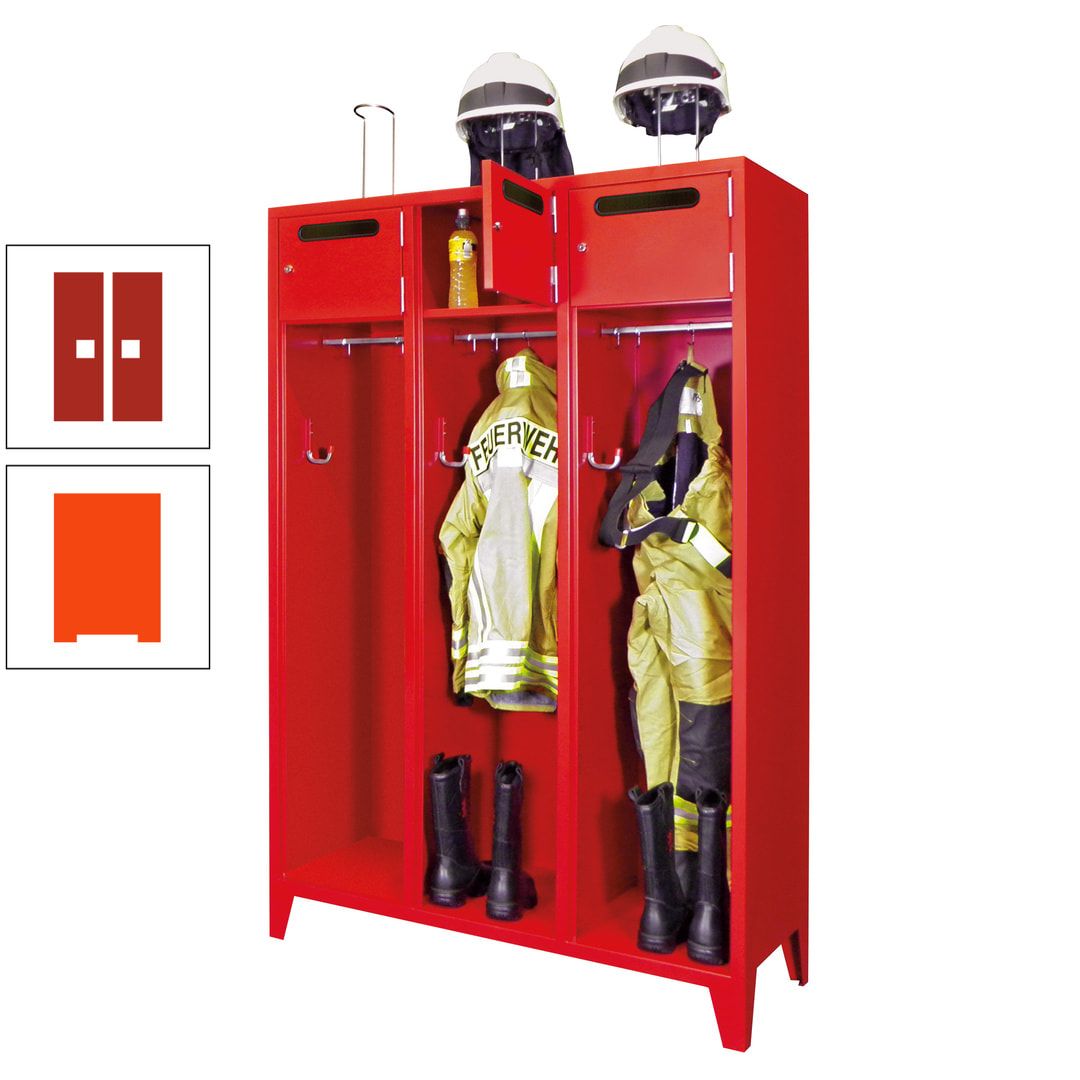 Feuerwehrschrank - 3 Abteile - Ablagefach mit Tür, Einwurfschlitz - 2.100 x 1.230 x 500 mm (HxBxT) - anthrazitgrau