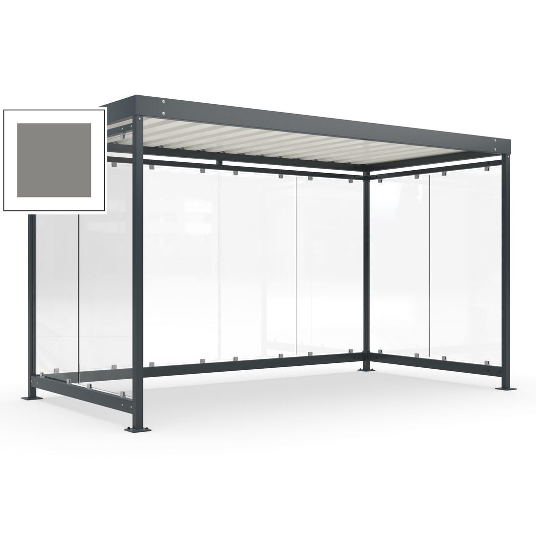Fahrradunterstand, Fahrgastunterstand, Bushaltestelle, Bausatz, 12-13 Personen, 2.510 x 4.195 x 2.165 mm (HxBxT), 8 Wände, Achatgrau