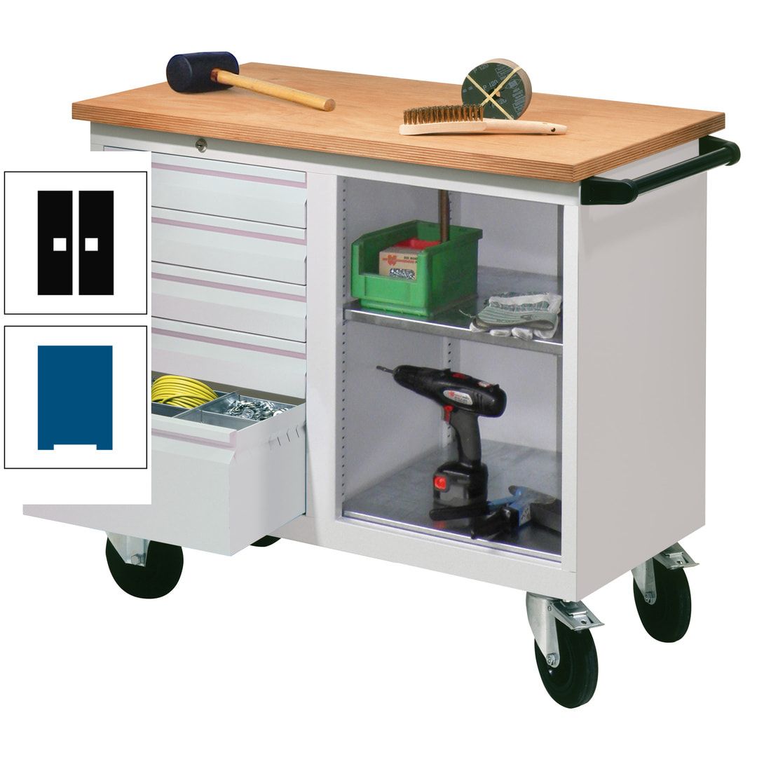 Mobile Werkbank - Werkstattwagen - 915 x 1.090 x 600 mm - 5 Schubladen und Ablagefach - anthrazitgrau