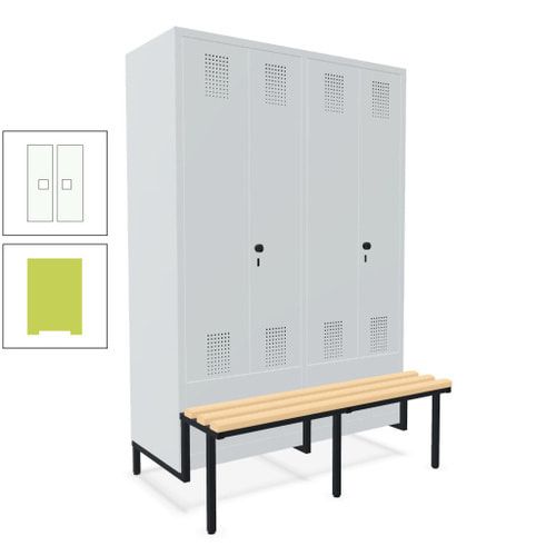 Doppel-Spind, Garderobenschrank, Buche Sitzbank integriert, 4 Abteile 300 mm, Korpus anthrazitgrau, Tür anthrazitgrau, 1.850 x 1.200 x 815 mm (HxBxT)