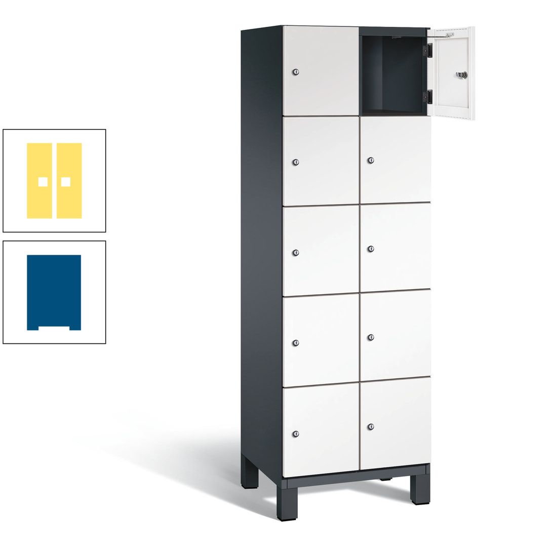Fächerschrank, Stahlschrank, 10 Fächer, Türöffnungsbegrenzer, Füße, 1.980 x 600 x 525 mm (HxBxT), Korpus anthrazitgrau, Front anthrazitgrau
