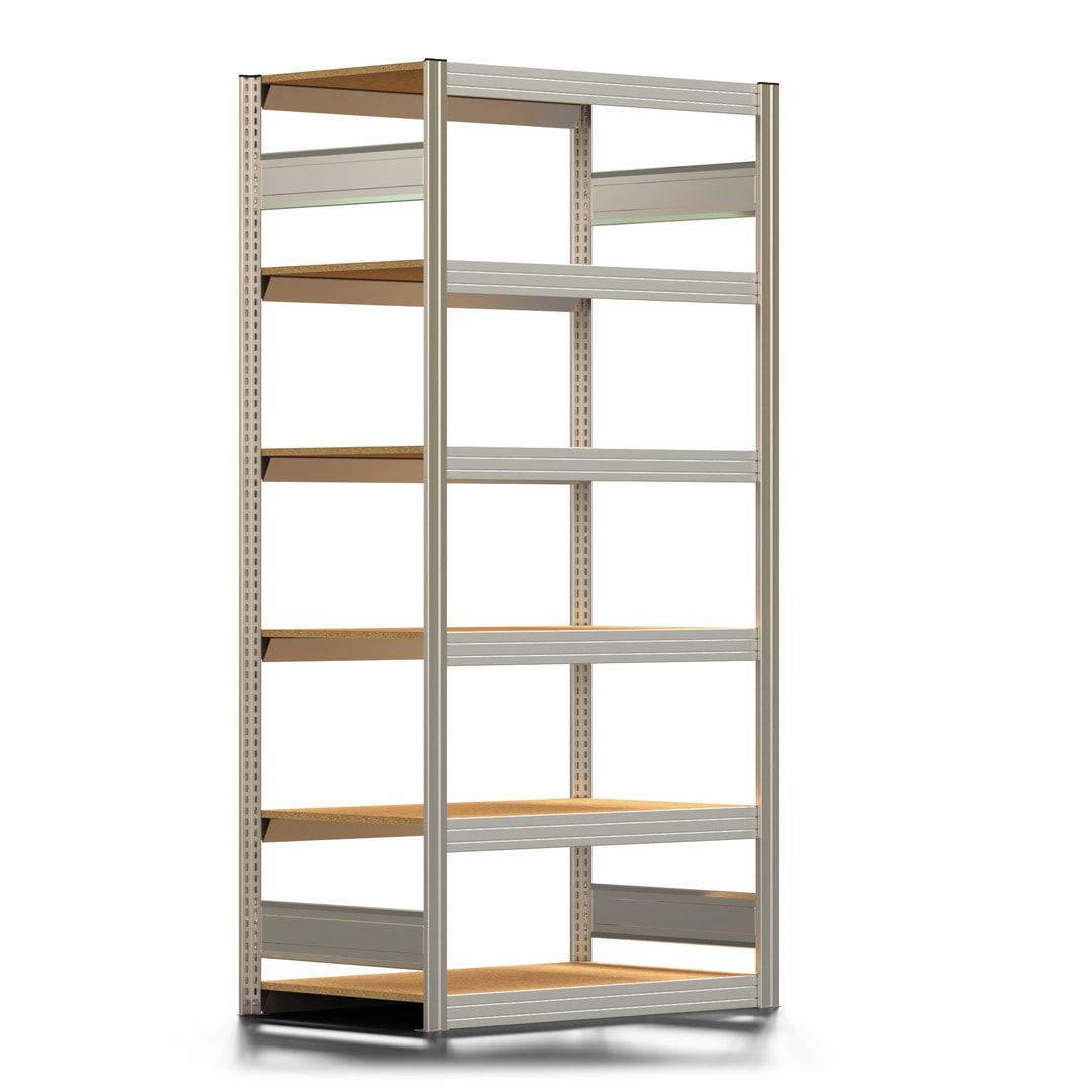 Archivregal mit Holzböden - Tiefenriegel - 6 Ebenen - 250 kg - 2.075 x 1.005 x 600 mm (HxBxT) - Anbauregal - verzinkt - Steckregal BERT