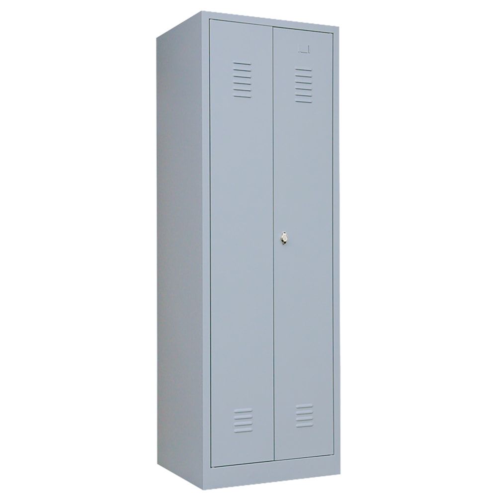 Mehrzweckschrank, Garderobenschrank, 2 Abteile, 6 Fächer, 1.800 x 600 x 500 mm (HxBxT), Kleiderstange, Stahl, Korpus: lichtgrau, Front: enzianblau
