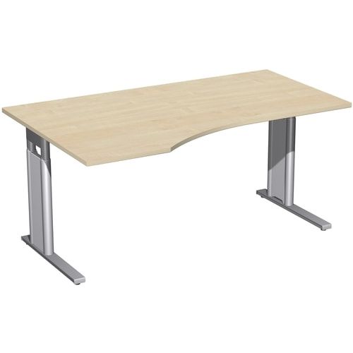 Eckschreibtisch, Ecke links, Füße einseitig verkürzt, C-Fuß Pro, höhenverstellbar, 680-820 x 1.600 x 1.000 mm (HxBxT), Gestell silber, Dekor Ahorn