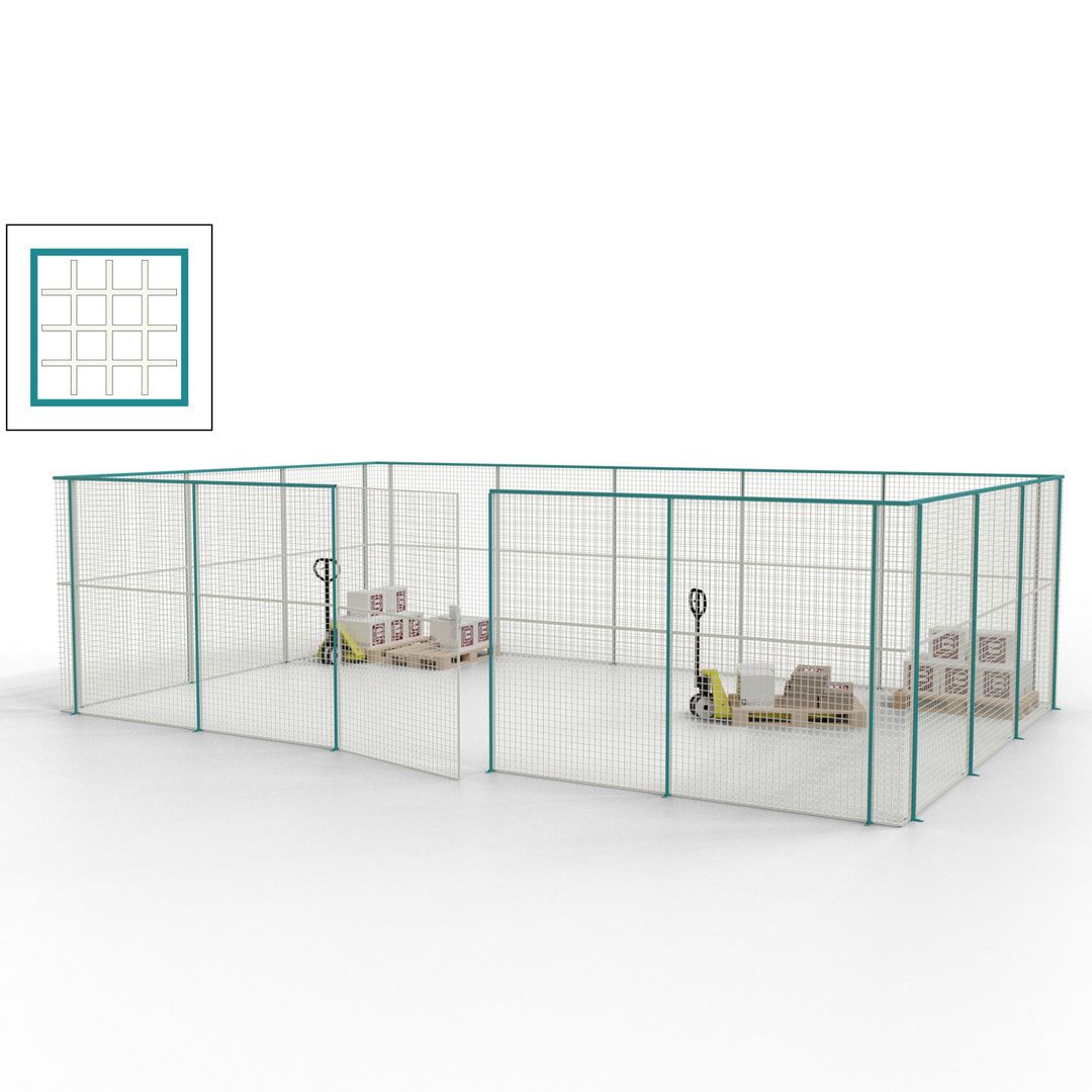 Maschinen Schutzgitter - Hallentrennwand - Sicherheitszaun - Tür - 22 m - 2.200 x 7.900 x 4.900 mm (HxBxT) - enzianblau