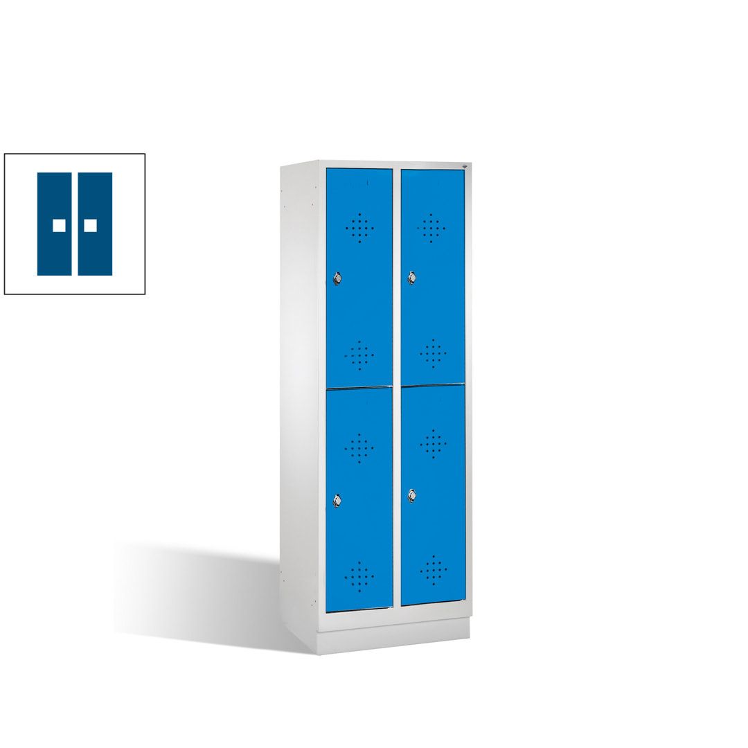 Garderobenschrank, 2 Abteile, 4 Fächer, 1.800 x 610 x 500 mm (HxBxT), Drehriegel, Sockel, Korpus anthrazitgrau, Türen anthrazitgrau