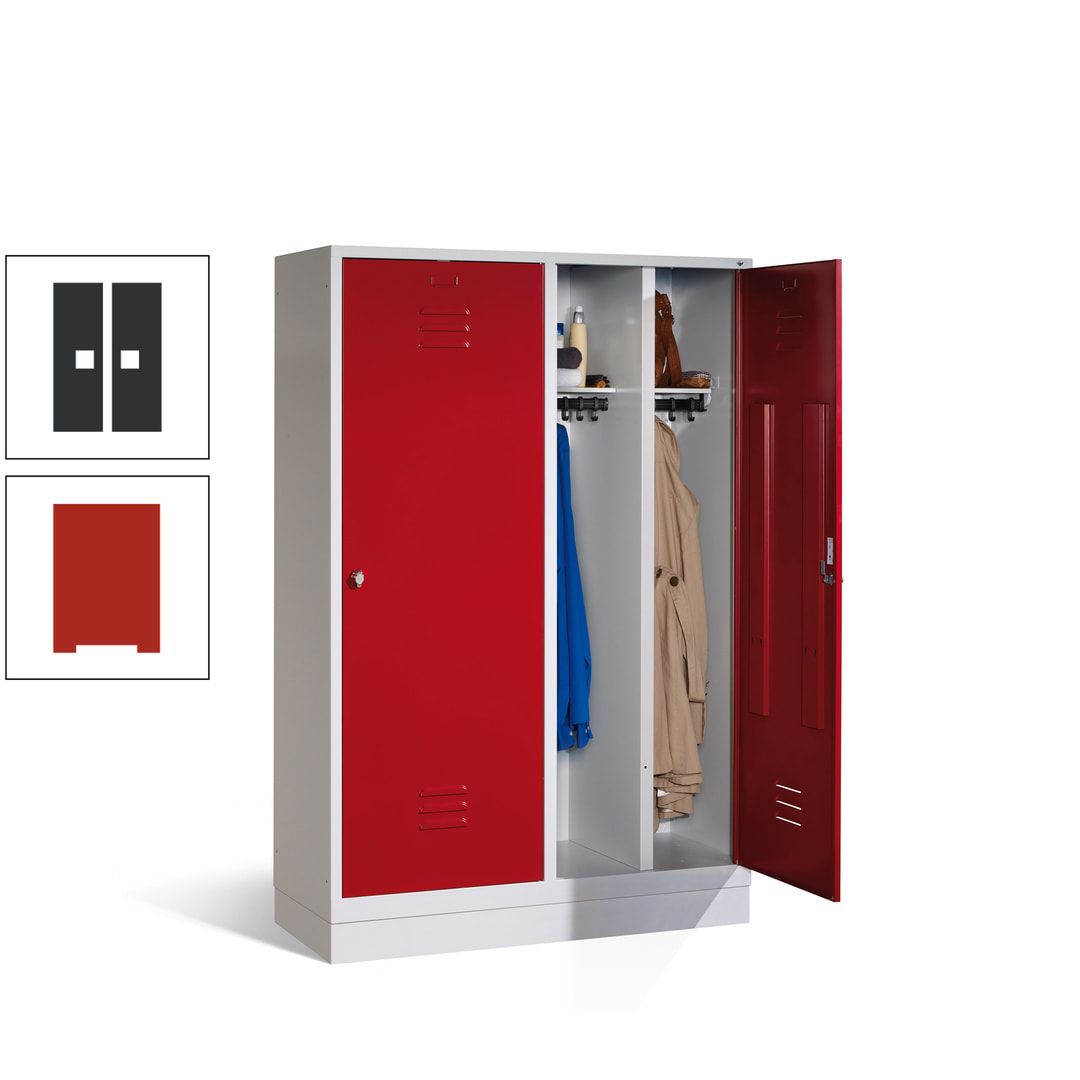 Doppel-Spind mit Großtüren, Garderobenschrank mit Sockel, 4 Abteile a 300 mm, Korpus anthrazitgrau, Tür anthrazitgrau, 1.800 x 1.190 x 500 mm (HxBxT)