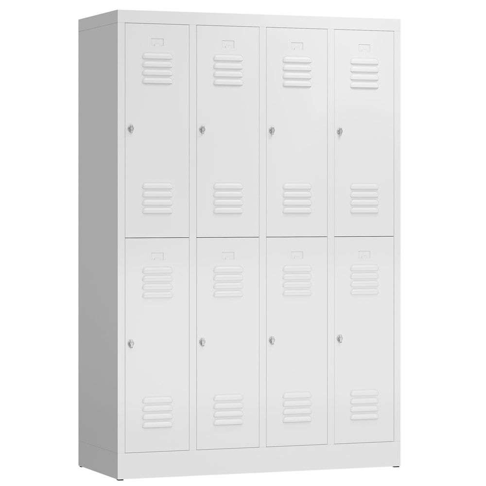 Garderobenschrank, Doppelstockspind, 4 Abteil, 8 Fächer, 1.800 x 1.185 x 500 mm (HxBxT), Stahl, Drehriegel, Korpus: lichtgrau, Front: anthrazitgrau