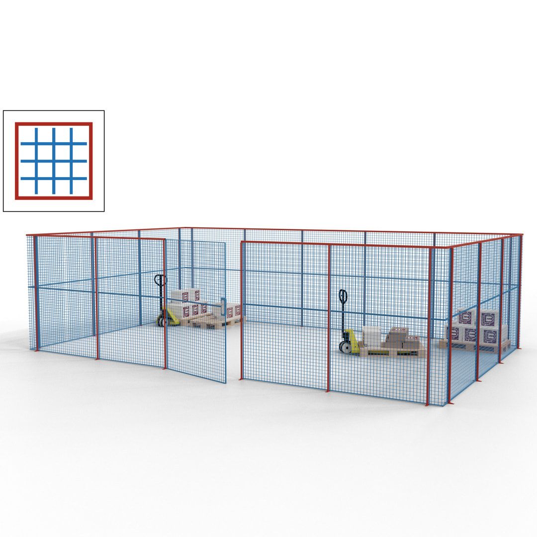 Maschinen Schutzgitter - Hallentrennwand - Sicherheitszaun - Tür - 22 m - 2.200 x 7.900 x 4.900 mm (HxBxT) - enzianblau