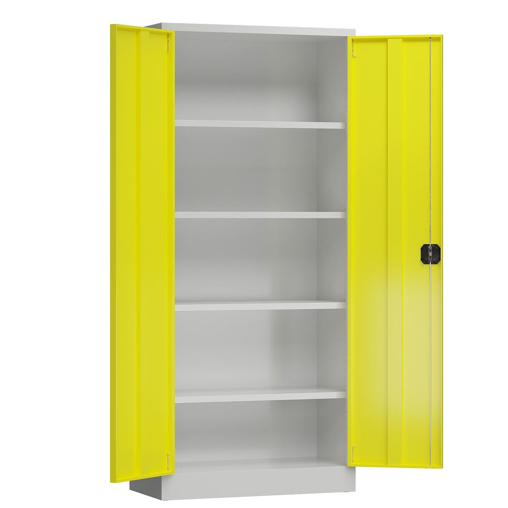 Aktenschrank, Büroschrank, abschließbar, Flügeltüren, 4 Fachböden, 1.800 x 800 x 380 mm (HxBxT), Stahl, Korpus und Türen lichtgrau