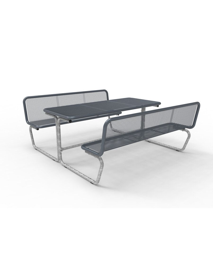 Sitzplatzgarnitur, Parkmöbel, Picknickbank, Drahtgitter, mobil, ortsfest möglich, Rückenlehne, 827 x 1.983 x 2.076 mm (HxBxT), Eisenglimmer (DB 703)