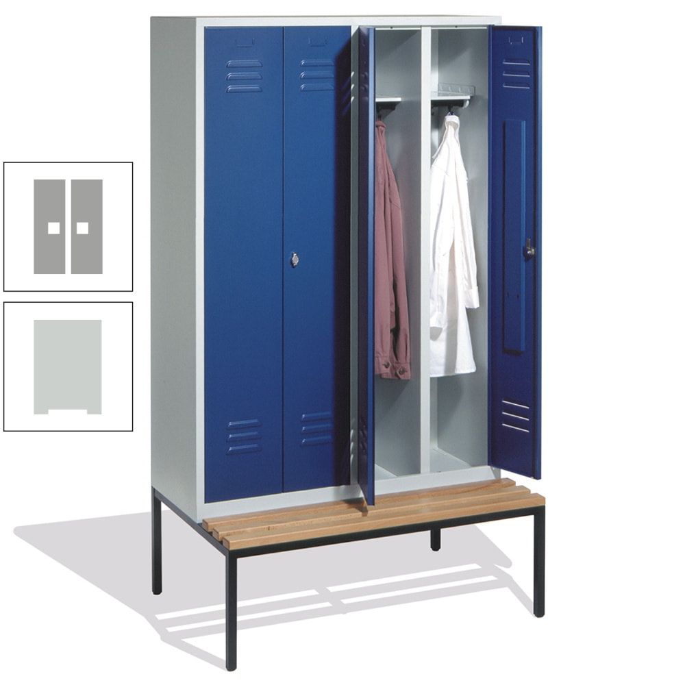 Doppel-Spindschrank, Buche Sitzbank untergebaut, 4 Abteile a 300 mm, Korpus lichtgrau, Tür anthrazitgrau, 2.090 x 1.190 x 815 mm (HxBxT)