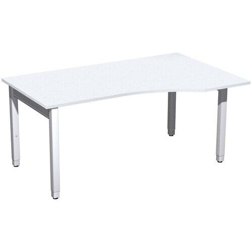 Eckschreibtisch, Ecke rechts, Füße einseitig verkürzt, 4-Fuß Quadrat Pro, höhenverstellbar, 680-800 x 1.600 x 1.000 mm (HxBxT), Dekor Ahorn