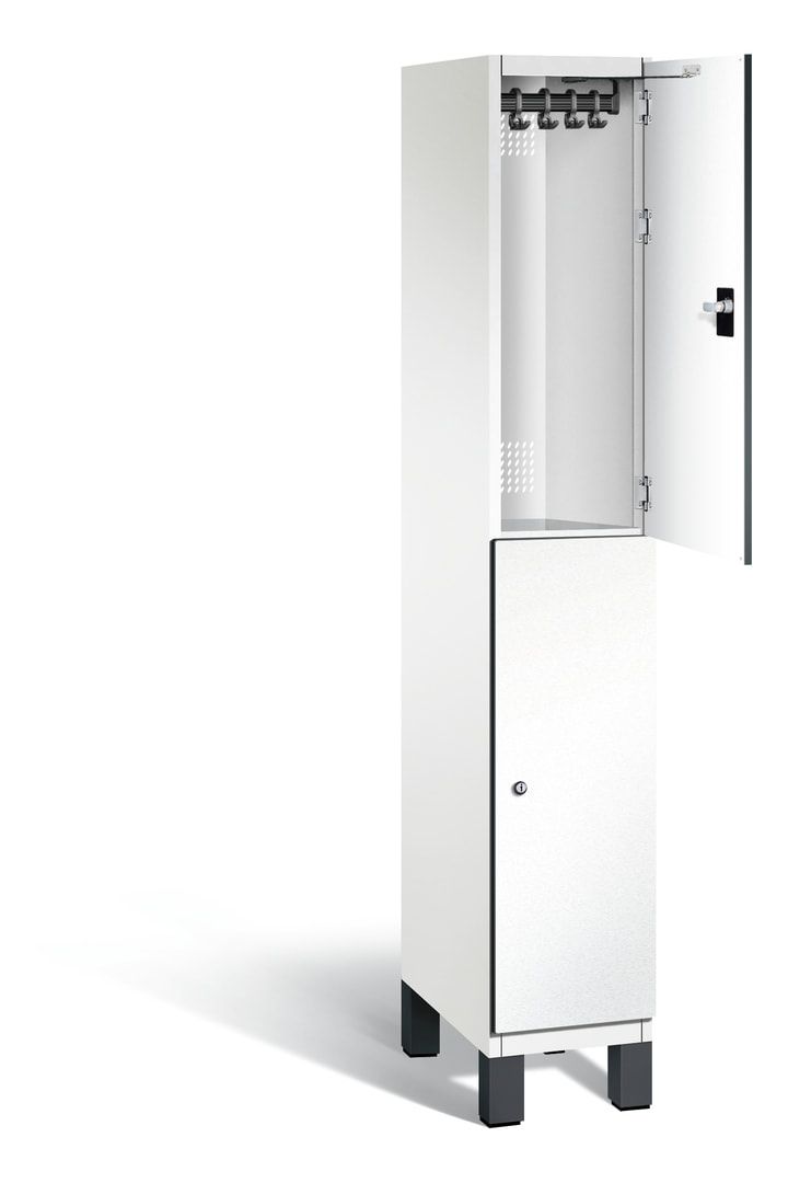 Fächerschrank, Stahlschrank, doppelstöckig, 2 Fächer, Füße, Korpus anthrazitgrau, Tür anthrazitgrau, 1.980 x 300 x 525 mm (HxBxT)