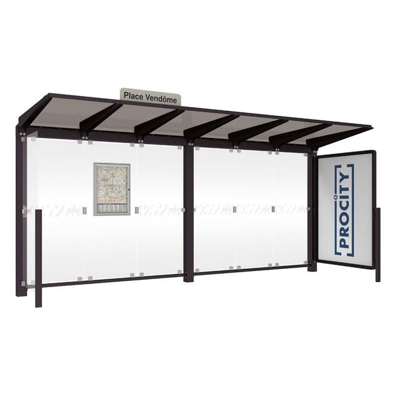 Buswartehalle - Unterstand - Fahrplankasten - Haltestellenschild - Seitenwand - Schaukasten - 2.390 x 5.000 x 1.500 mm (HxBxT) - enzianblau