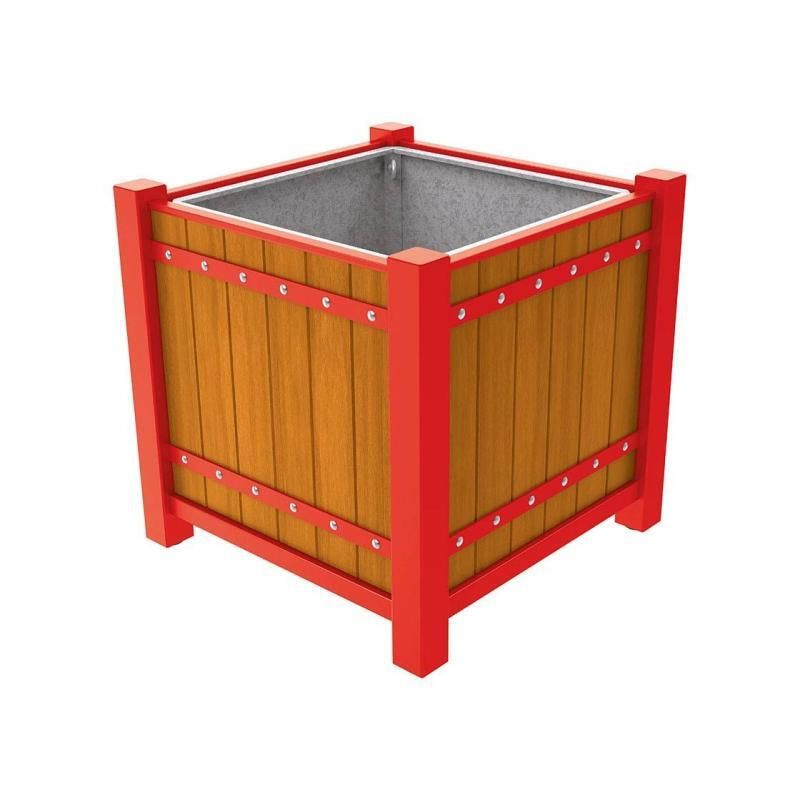 Pflanzbehälter, Pflanzgefäß, verzinkt, Eichenholzverkleidung, innen feuerverzinkt mit Verladungsgriffen, 960 x 1.060 x 1.060 mm (HxBxT), enzianblau