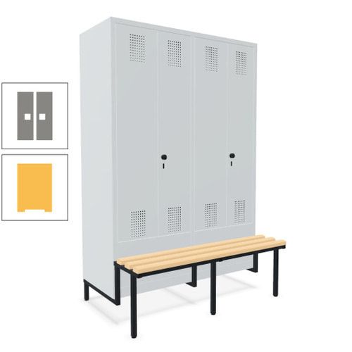 Doppel-Spind, Garderobenschrank, Buche Sitzbank integriert, 4 Abteile 300 mm, Korpus anthrazitgrau, Tür anthrazitgrau, 1.850 x 1.200 x 815 mm (HxBxT)