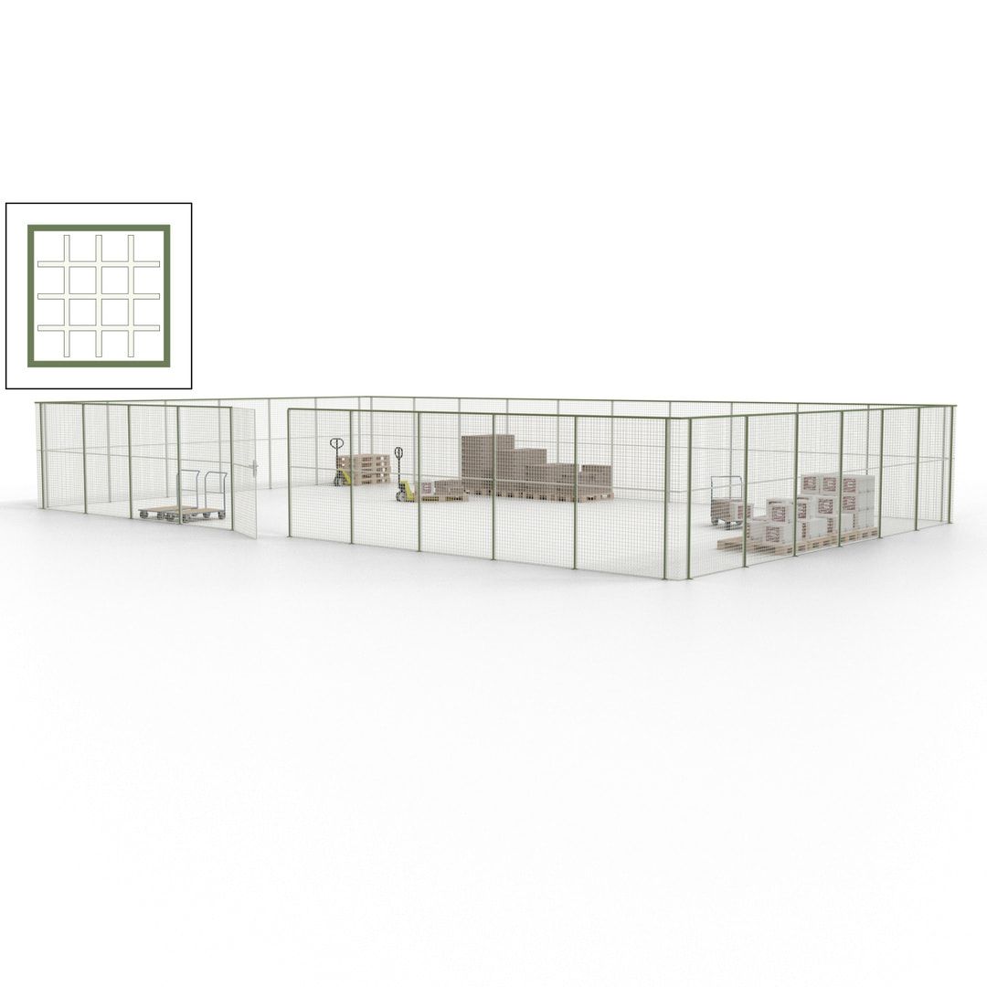 Maschinen Schutzgitter - Hallentrennwand - Sicherheitszaun - Tür - 48 m - 2.200 x 15.400 x 9.400 mm (HxBxT) - enzianblau