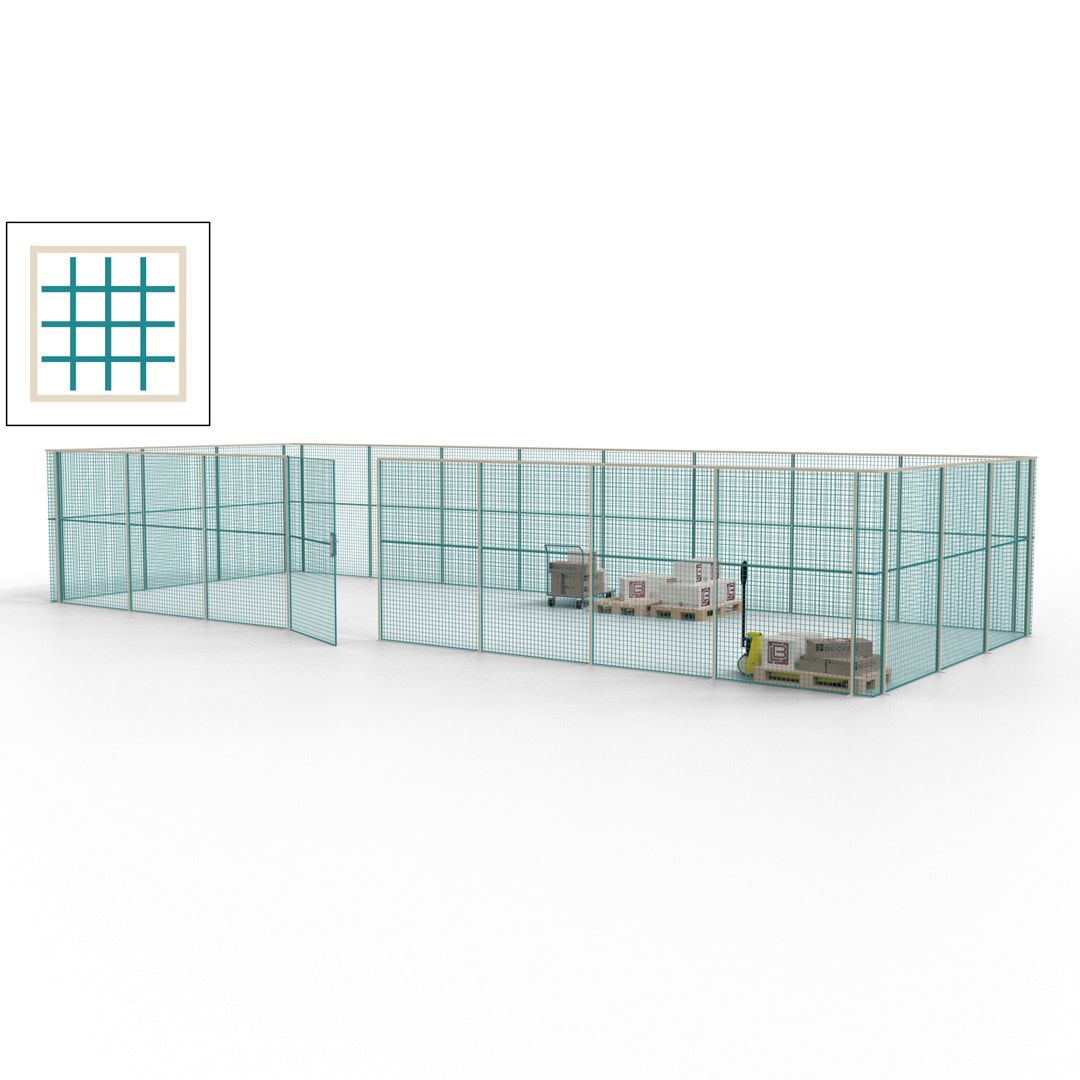 Maschinen Schutzgitter - Hallentrennwand - Sicherheitszaun - Tür - 33 m - 2.200 x 12.400 x 4.900 mm (HxBxT) - enzianblau