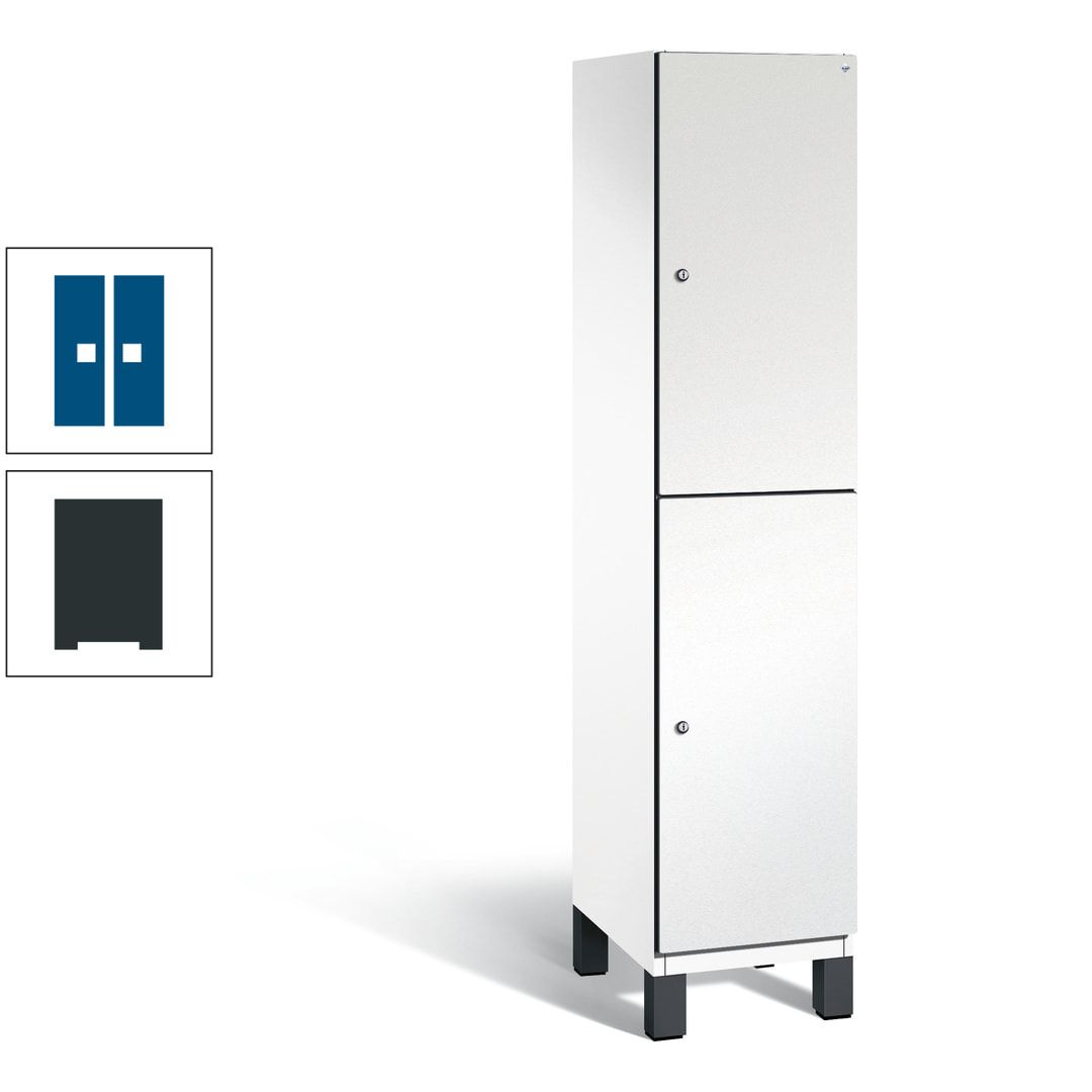Fächerschrank, Stahlschrank, doppelstöckig, 2 Fächer, Füße, Korpus anthrazitgrau, Tür anthrazitgrau, 1.980 x 400 x 525 mm (HxBxT)
