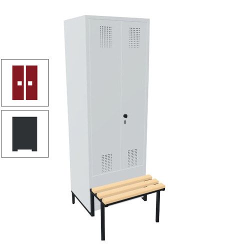Doppel-Spind, Garderobenschrank, Buche Sitzbank integriert, 2 Abteile a 400 mm, Korpus anthrazitgrau, Tür anthrazitgrau, 1.850 x 800 x 815 mm (HxBxT)
