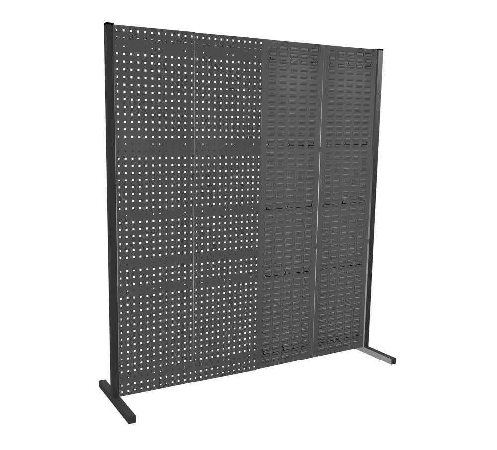 Modulare Trennwand, Werkzeugwand, Einzelfeld, 1 Loch- u. 1 Schlitzplatten, Plattenhöhe 1.500 mm, 2.000 x 1.000 mm (HxB), Anthrazit