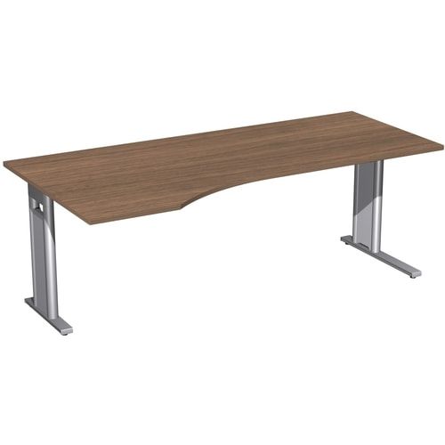 Eckschreibtisch, Ecke links, Füße einseitig verkürzt, C-Fuß Pro, 720 x 1.600 x 1.000 mm (HxBxT), Gestell silber, Dekor Ahorn