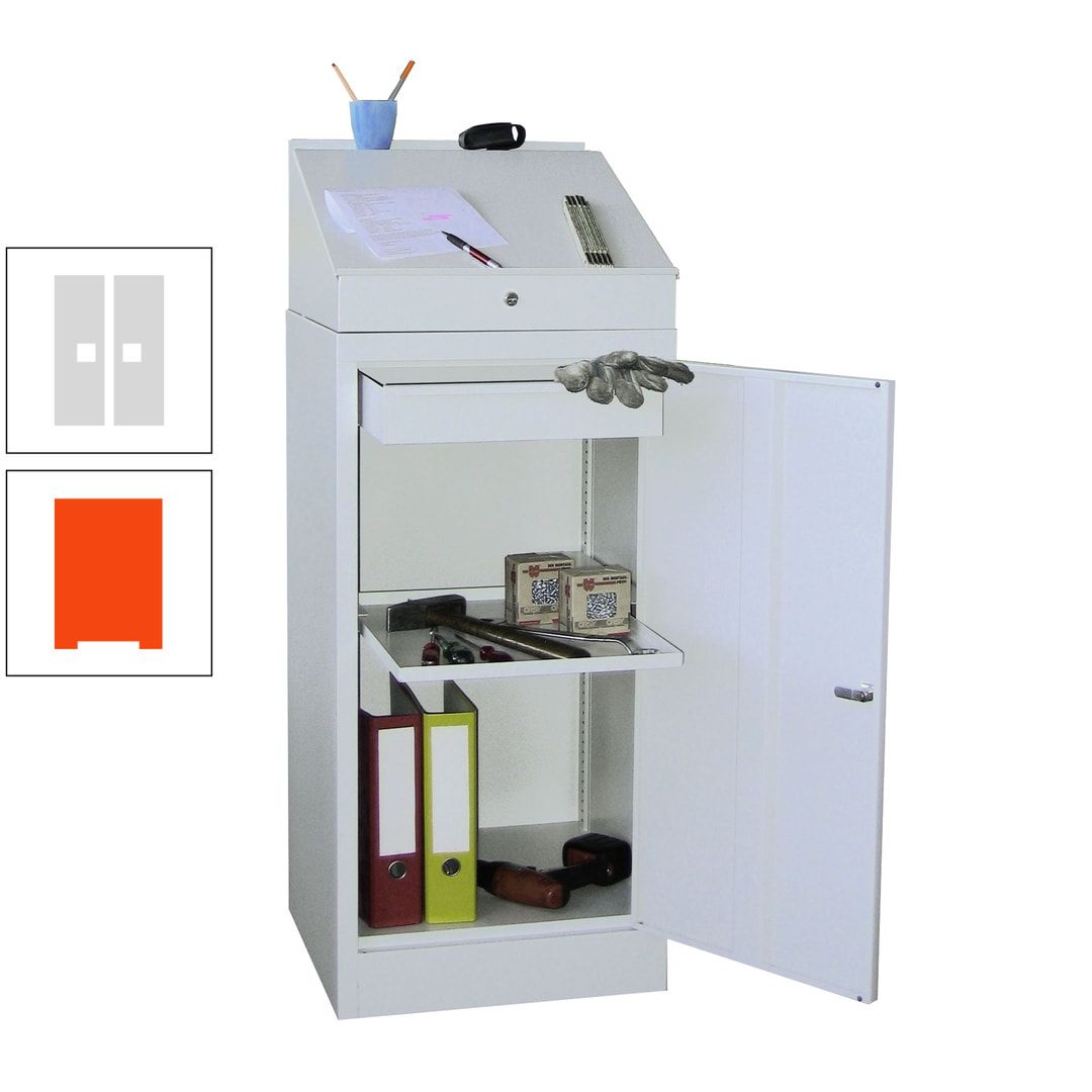 Stehpult mit Schrank - Vollblechtür - Zylinderschloss - 1 Einlegeboden, 1 Schublade - 1.270x500x500 mm (HxBxT) - anthrazitgrau