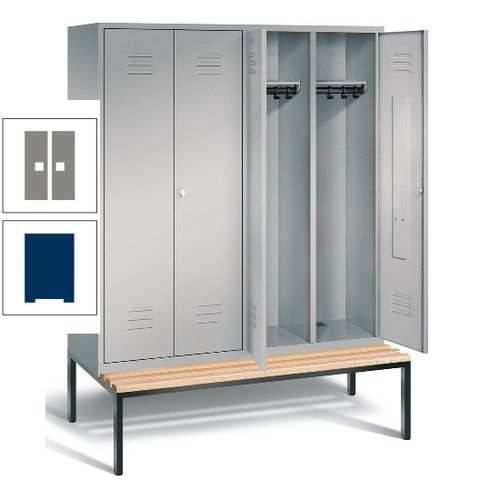Doppel-Spindschrank, Buche Sitzbank untergebaut, 4 Abteile a 400 mm, Korpus lichtgrau, Tür anthrazitgrau, 2.090 x 1.590 x 815 mm (HxBxT)