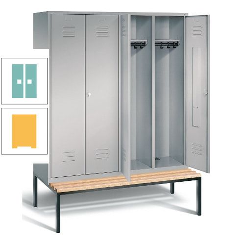 Doppel-Spindschrank, Buche Sitzbank untergebaut, 4 Abteile a 400 mm, Korpus lichtgrau, Tür anthrazitgrau, 2.090 x 1.590 x 815 mm (HxBxT)