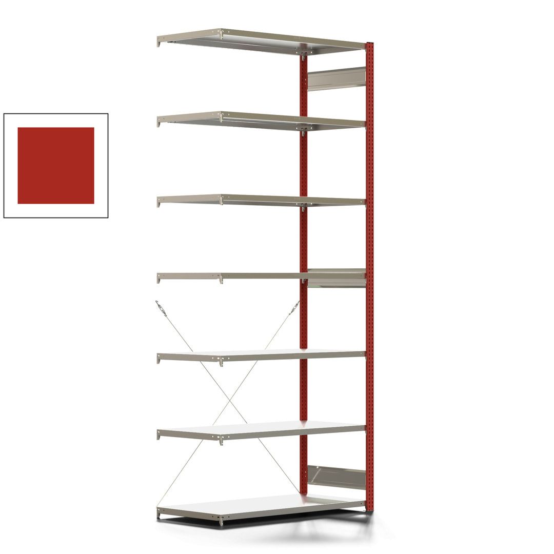 Fachbodenregal mit Tiefenriegel - 350 kg - 3.000 x 1.285 x 626 mm (HxBxT) - Anbauregal - 7 Böden - enzianblau - Lagerregal - Steckregal BERT