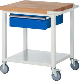 Mobile Werkbank mit Ablageboden - 1 Schublade - 150:1 - höhenverstellbar 880-1.080 mm - 750 x 700 mm (BxT) - 450 kg - Farbe wählbar