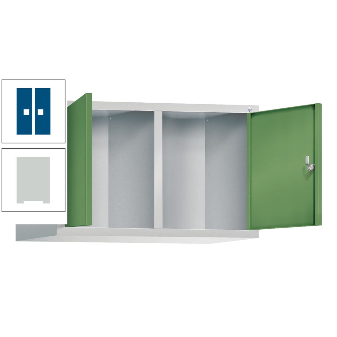 Aufsatzschrank für Spinde und Schließfachschränke, Doppeltüren, 2 Abteile, Korpus anthrazitgrau, Türfarbe anthrazitgrau, 500 x 810 x 500 mm (HxBxT)