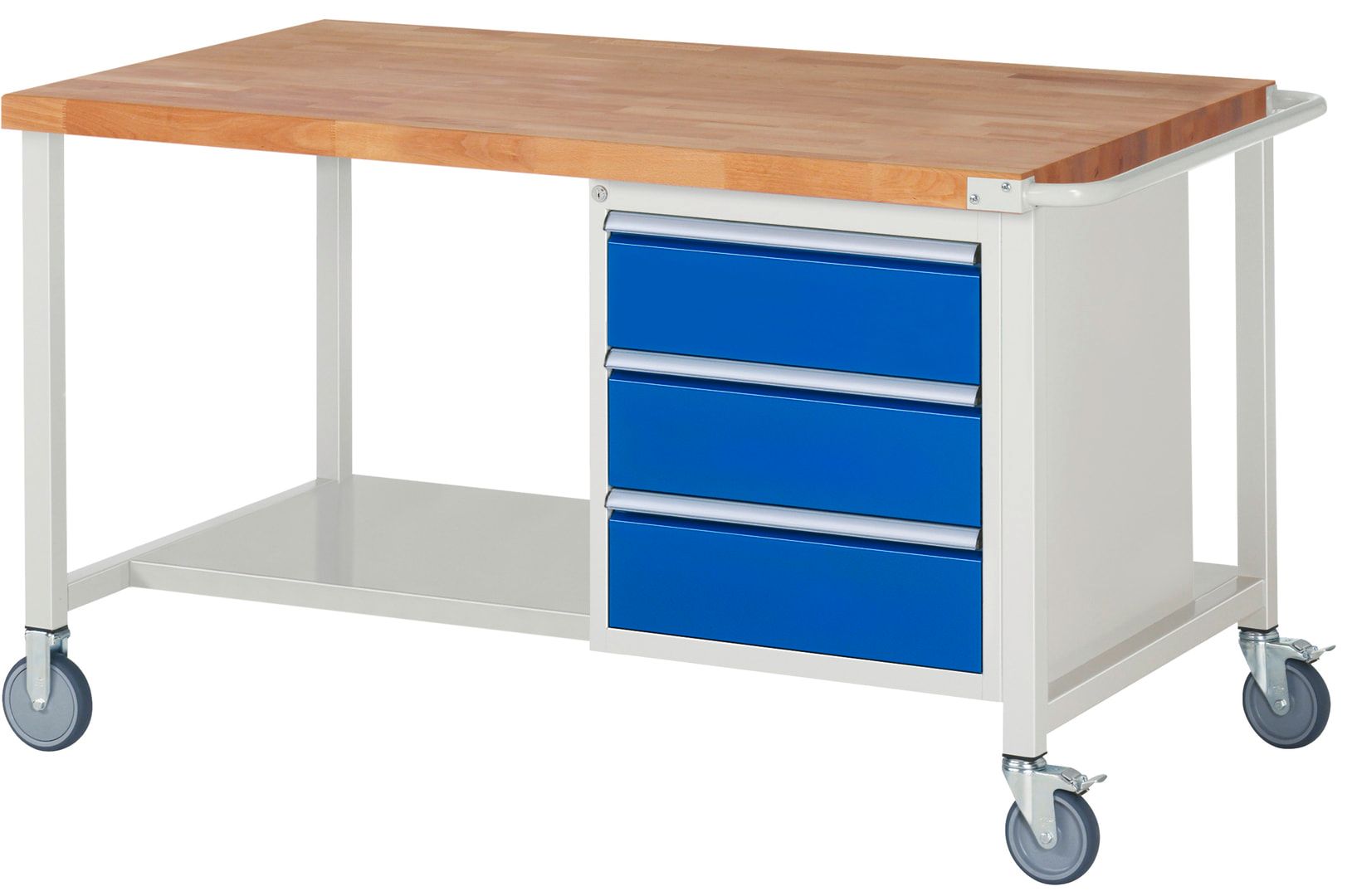 Mobile Werkbank mit 3 Schubladen - Teilauszug - 180:3 - 880 x 1.500 x 900 mm (HxBxT) - Traglast 450 kg - Buche - Anthrazitgrau