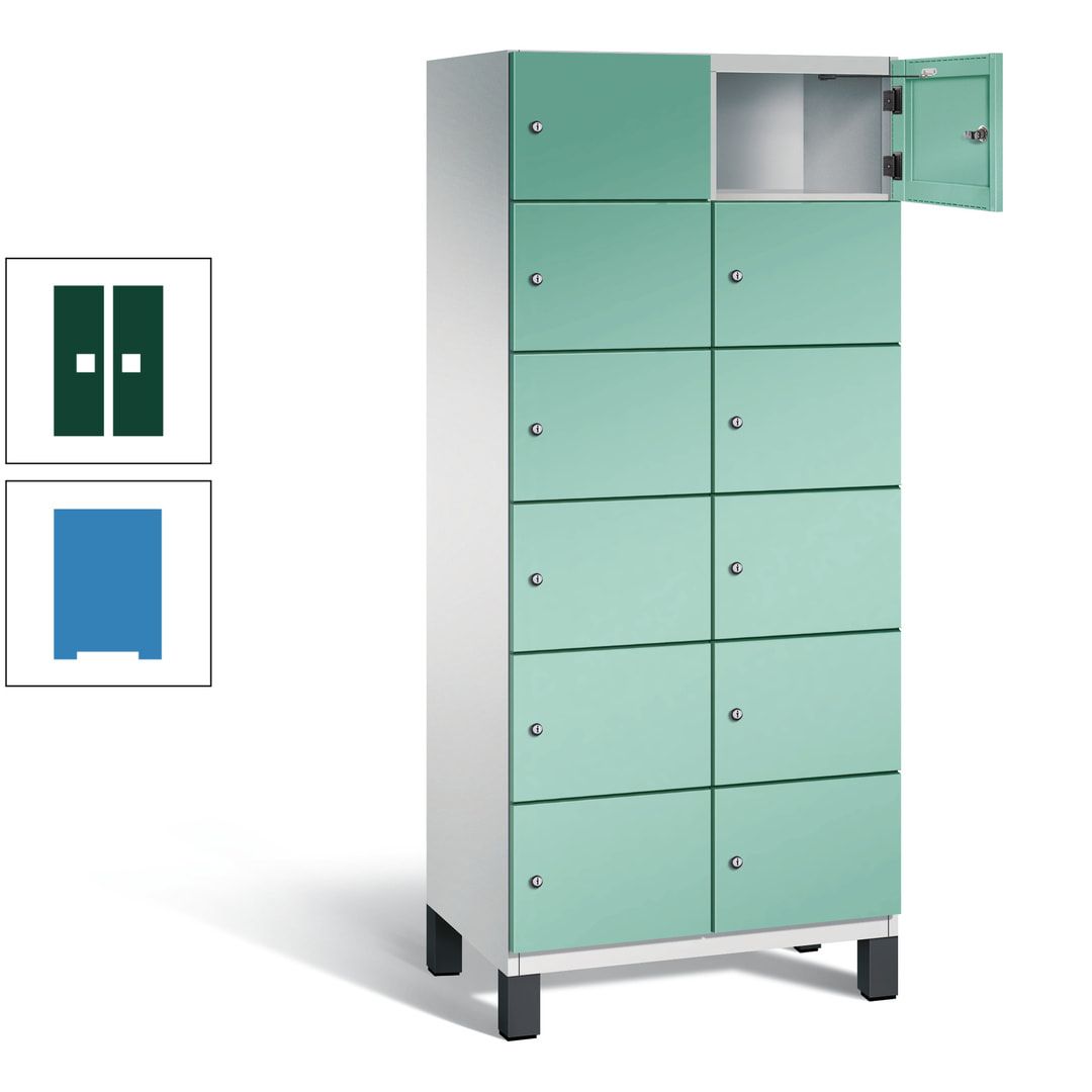 Fächerschrank, Stahlschrank, 12 Fächer, Türöffnungsbegrenzer, Füße, 1.980 x 800 x 525 mm (HxBxT), Korpus anthrazitgrau, Front anthrazitgrau