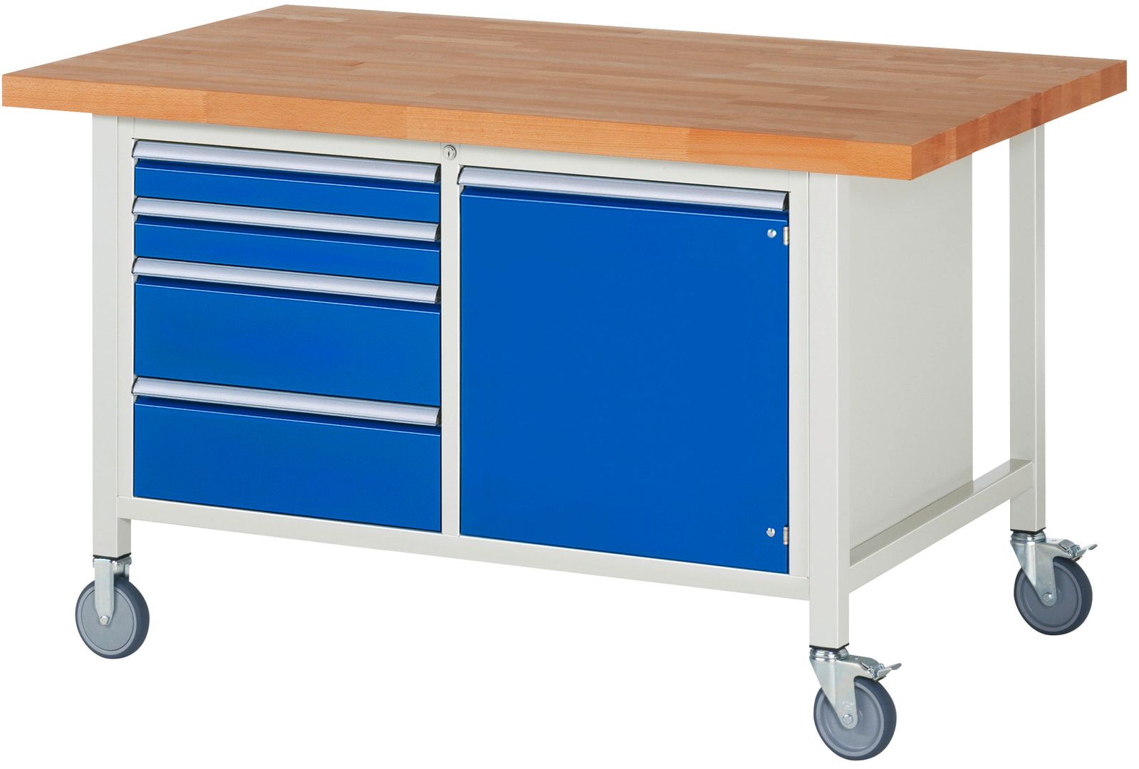 Mobile Werkbank, Schrank - 4 Schubladen - Teilauszug - 90:2 / 180:2 - 880 x 1.500 x 900 mm (HxBxT) - 450 kg - Buche - Anthrazitgrau