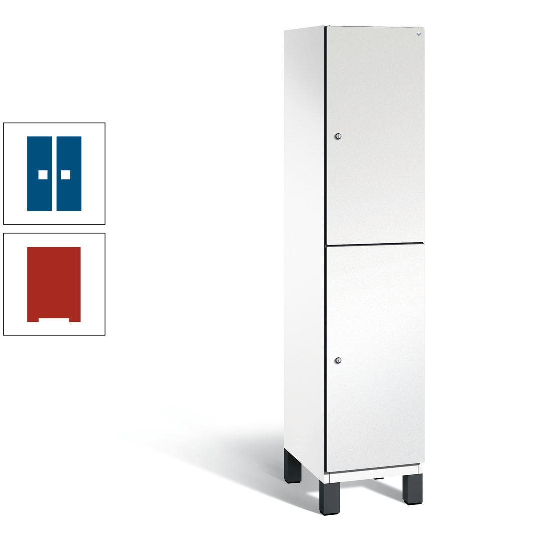 Fächerschrank, Stahlschrank, doppelstöckig, 2 Fächer, Füße, Korpus anthrazitgrau, Tür anthrazitgrau, 1.980 x 400 x 525 mm (HxBxT)