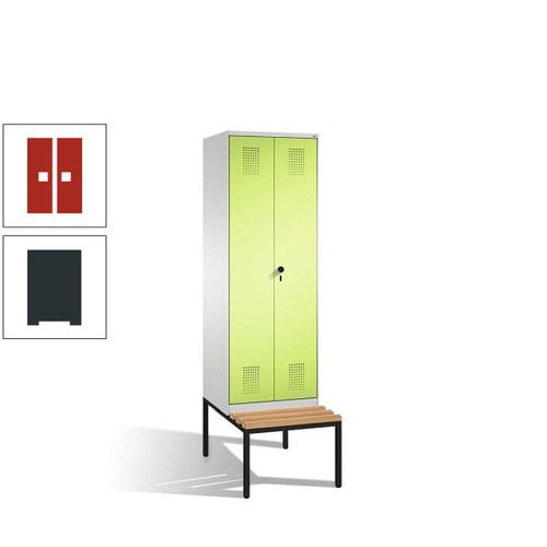 Doppel-Spind, Garderobenschrank, Buche Sitzbank untergebaut, 2 Abteile a 300 mm, Korpus anthrazitgrau, Tür anthrazitgrau, 2.090 x 600 x 815 mm (HxBxT)