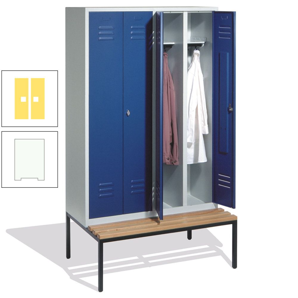 Doppel-Spindschrank, Buche Sitzbank untergebaut, 4 Abteile a 300 mm, Korpus lichtgrau, Tür anthrazitgrau, 2.090 x 1.190 x 815 mm (HxBxT)