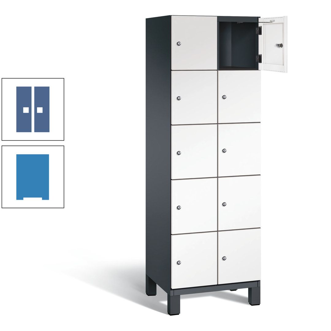 Fächerschrank, Stahlschrank, 10 Fächer, Türöffnungsbegrenzer, Füße, 1.980 x 600 x 525 mm (HxBxT), Korpus anthrazitgrau, Front anthrazitgrau