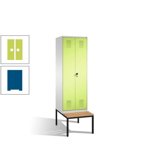 Doppel-Spind, Garderobenschrank, Buche Sitzbank untergebaut, 2 Abteile a 300 mm, Korpus anthrazitgrau, Tür anthrazitgrau, 2.090 x 600 x 815 mm (HxBxT)