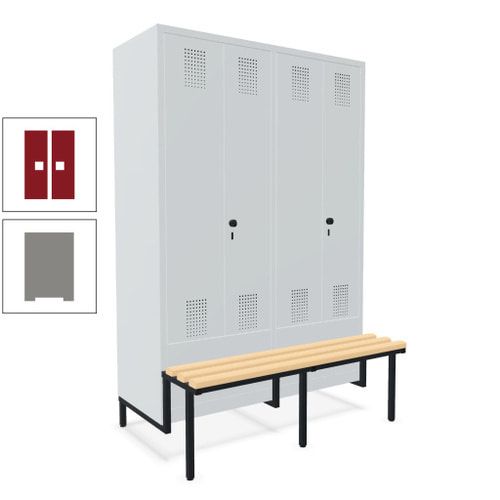 Doppel-Spind, Garderobenschrank, Buche Sitzbank integriert, 4 Abteile 300 mm, Korpus anthrazitgrau, Tür anthrazitgrau, 1.850 x 1.200 x 815 mm (HxBxT)