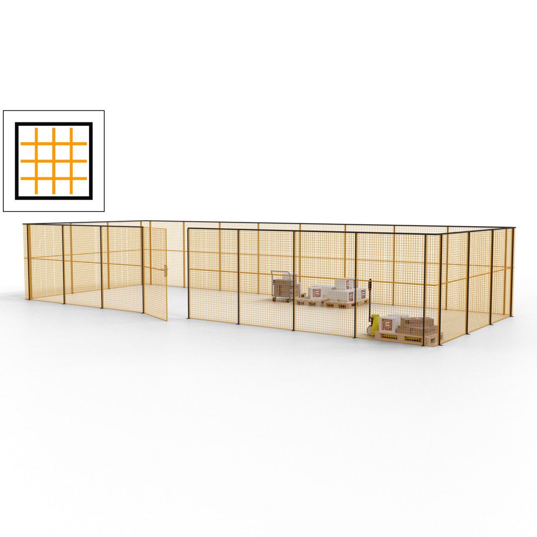 Maschinen Schutzgitter - Hallentrennwand - Sicherheitszaun - Tür - 33 m - 2.200 x 12.400 x 4.900 mm (HxBxT) - enzianblau