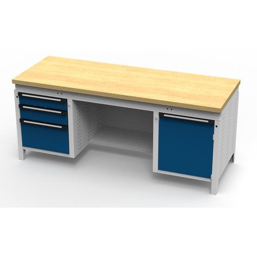 OTTOKIND Werkbank - bündige Arbeitsplatte - 850 x 1.695 x 750 mm (HxBxT) - 3 Schubladen - 1 Schrank - lichtgrau