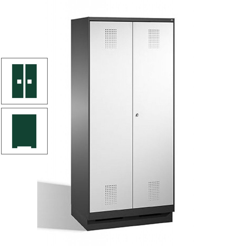 Doppel-Spind, Doppeltüren, Garderobenschrank mit Sockel, 2 Abteile a 400 mm, Korpus anthrazitgrau, Tür anthrazitgrau, 1.800 x 800 x 500 mm (HxBxT)