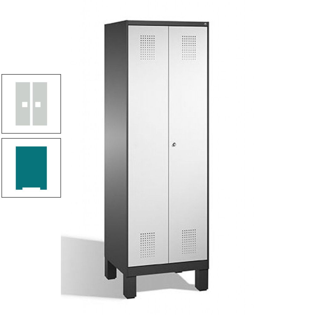 Doppel-Spind, Doppeltüren, Garderobenschrank mit Füßen, 2 Abteile a 300 mm, Korpus anthrazitgrau, Tür anthrazitgrau, 1.850 x 600 x 500 mm (HxBxT)