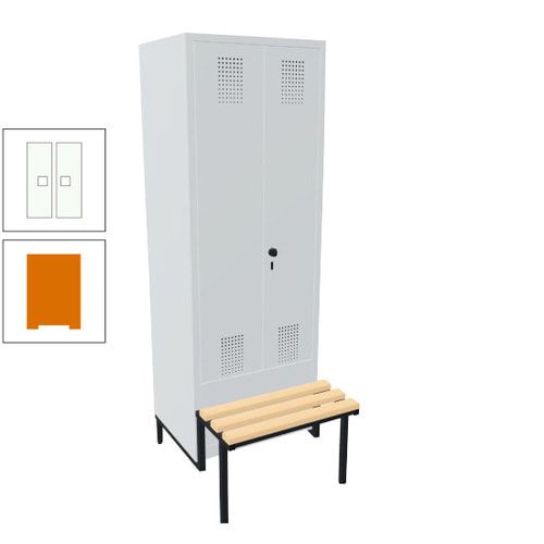 Doppel-Spind, Garderobenschrank, Buche Sitzbank integriert, 2 Abteile a 400 mm, Korpus anthrazitgrau, Tür anthrazitgrau, 1.850 x 800 x 815 mm (HxBxT)